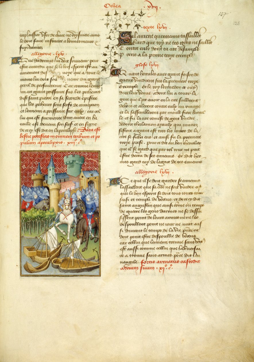 Harley 4431, fol.125, armia Telamona wkracza do Troi, z „Dzieła zebrane Christine de Pisan” autorstwa Master of the Cité des Dames