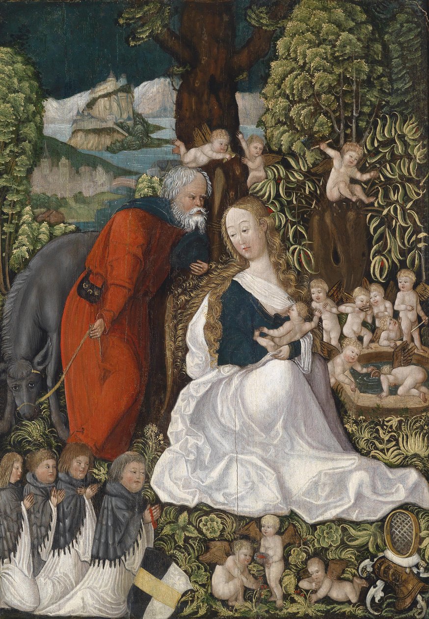 Odpoczynek w ucieczce do Egiptu, c. 1510 autorstwa Master of the Danube School