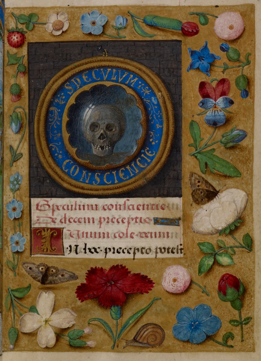 Otwarcie Speculum Conscientie (Zwierciadło Sumienia) ilustracja z „Godzin Joanny Kastylii”, c.1496-1506 (welin) autorstwa Master of the David Scenes