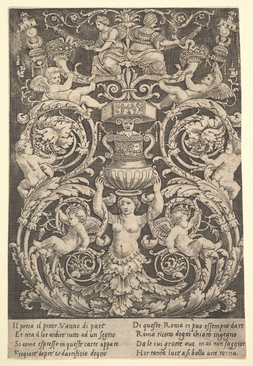 Panel ornamentu z kobietą trzymającą wazon pośrodku, 1532. autorstwa Master of the Die