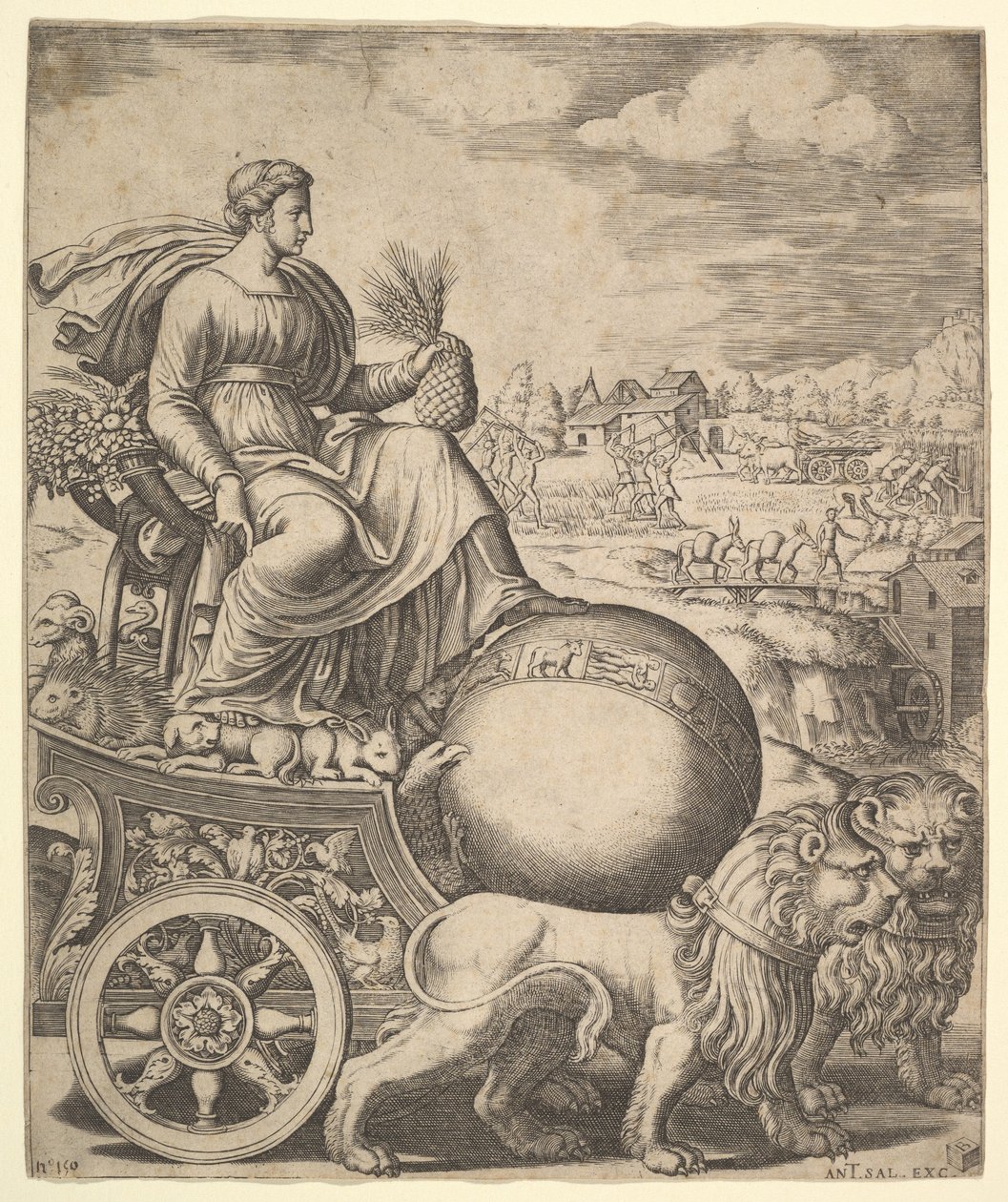 Kybele w swoim rydwanie ciągniętym przez dwa lwy, 1530-60. autorstwa Master of the Die