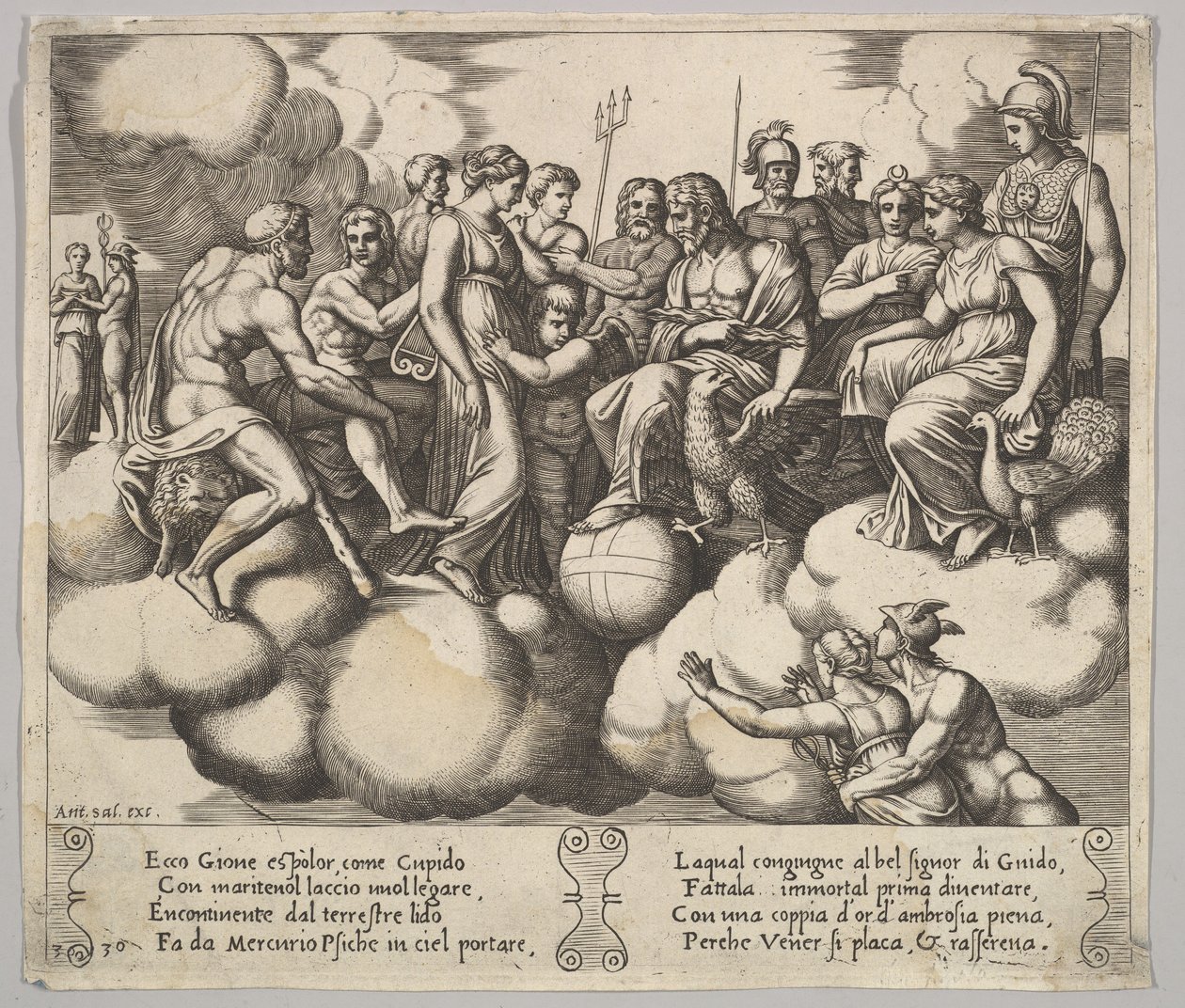 Tabliczka 30: Wenus i Kupidyn broniący swoich racji w obecności Jowisza i innych Bogów..., 1530-60. autorstwa Master of the Die