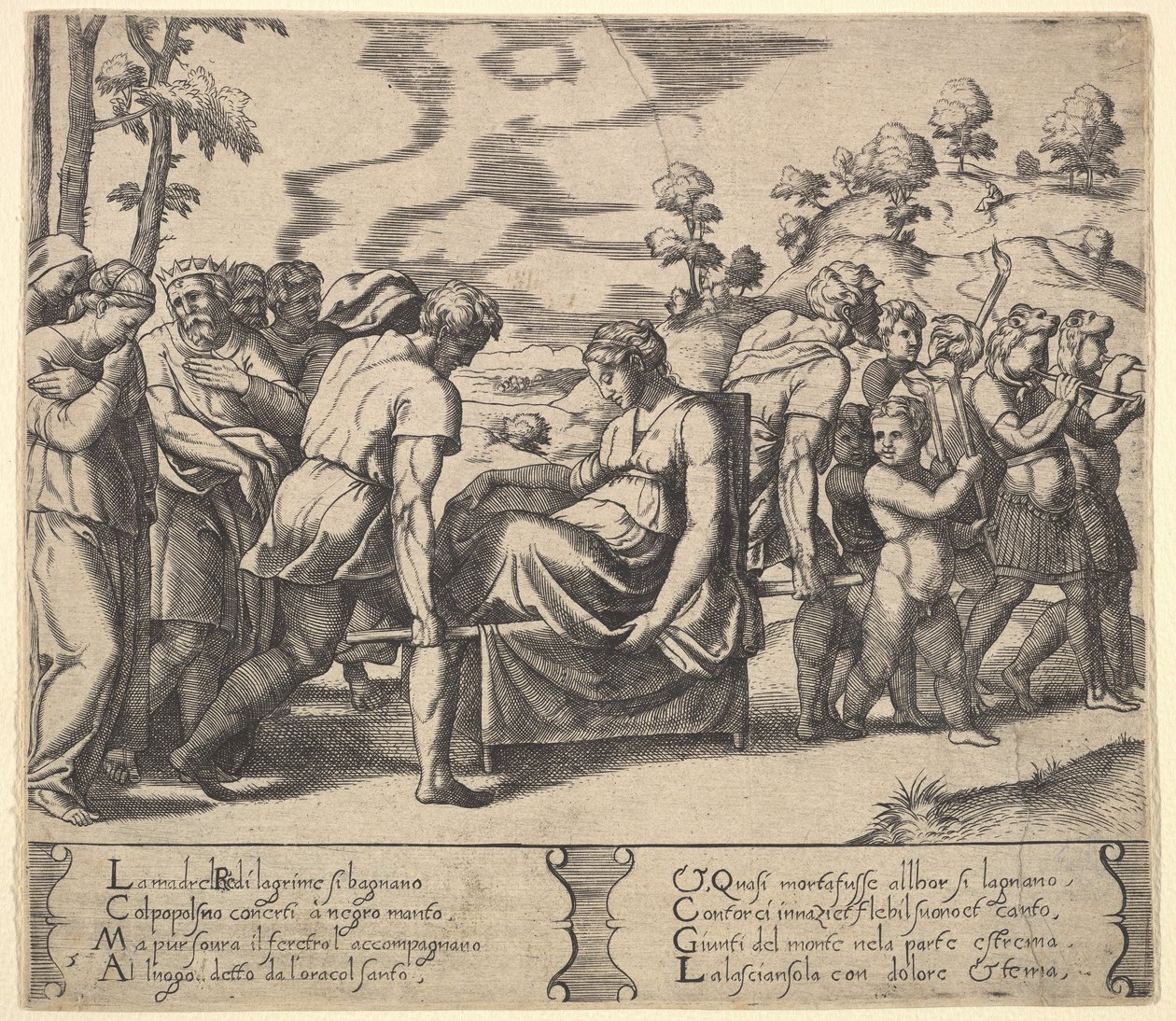 Płyta 5: Psyche niesiona na ściółce, z „Bajki o Kupidyna i Psyche”, 1530-60. autorstwa Master of the Die