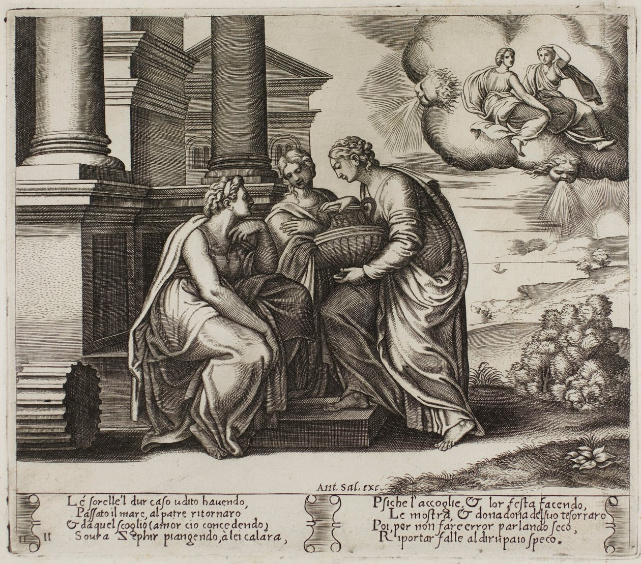 Psyche daje prezenty swoim siostrom autorstwa Master of the Die