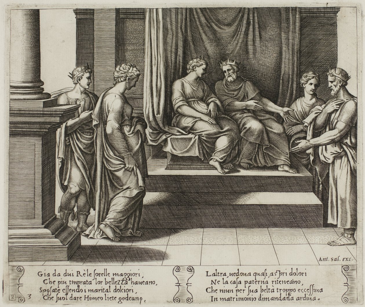 Dwie siostry Psyche są poślubione królom; ...Psyche jest przedstawiana królowi autorstwa Master of the Die