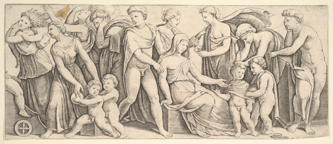 Ślub Jasona i Creusy, po lewej Medea zabiera swoje dzieci, 1530-60. autorstwa Master of the Die