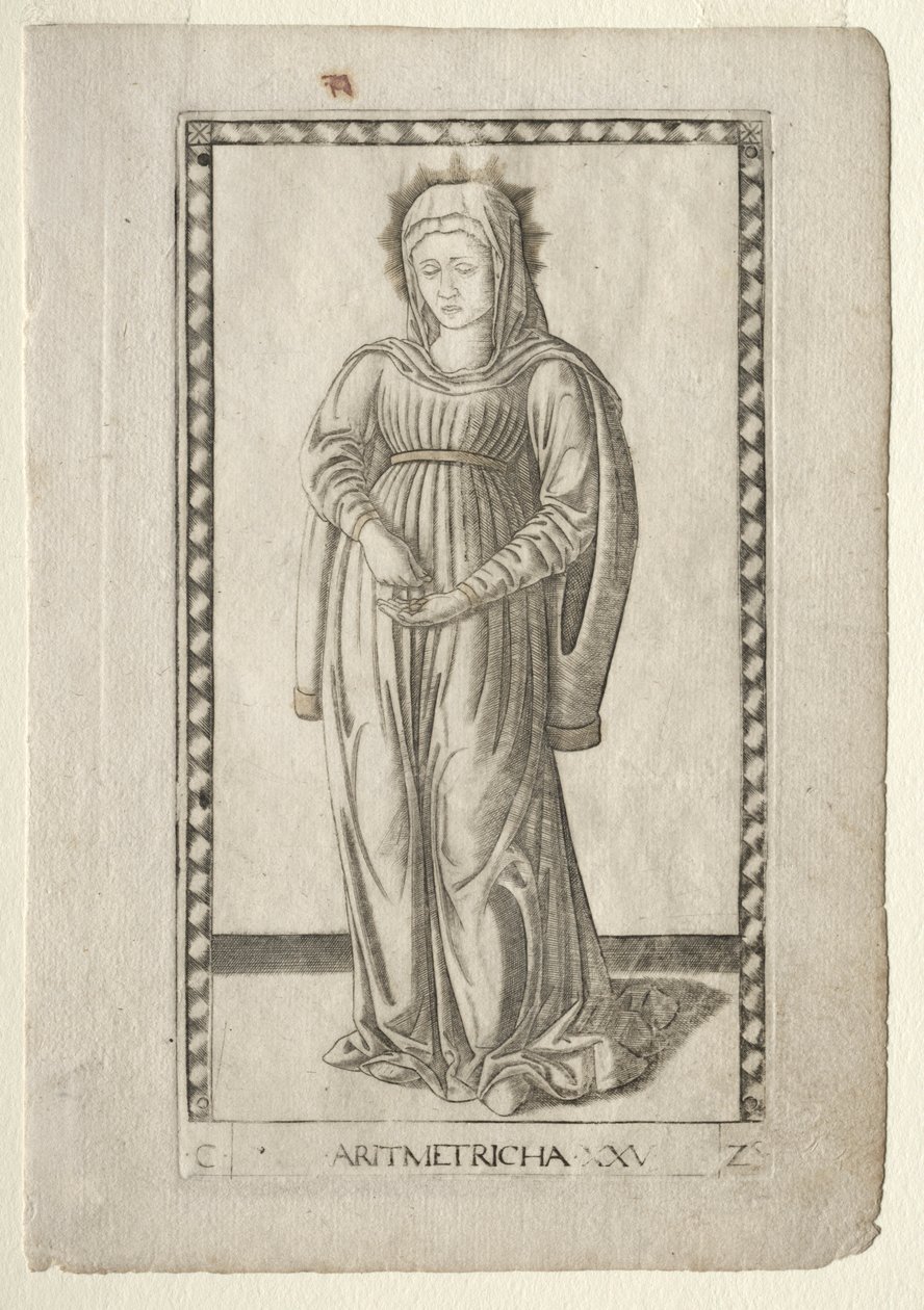 Arytmetyka z Tarocchi, seria C: Liberal Arts, #25, przed 1467. autorstwa Master of the E Series Tarocchi
