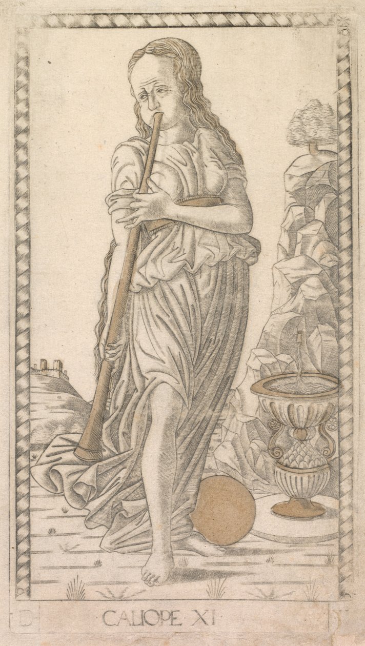 Kaliope z serii D Tarocchi: Apollo i muzy, nr 11, przed 1467. autorstwa Master of the E Series Tarocchi