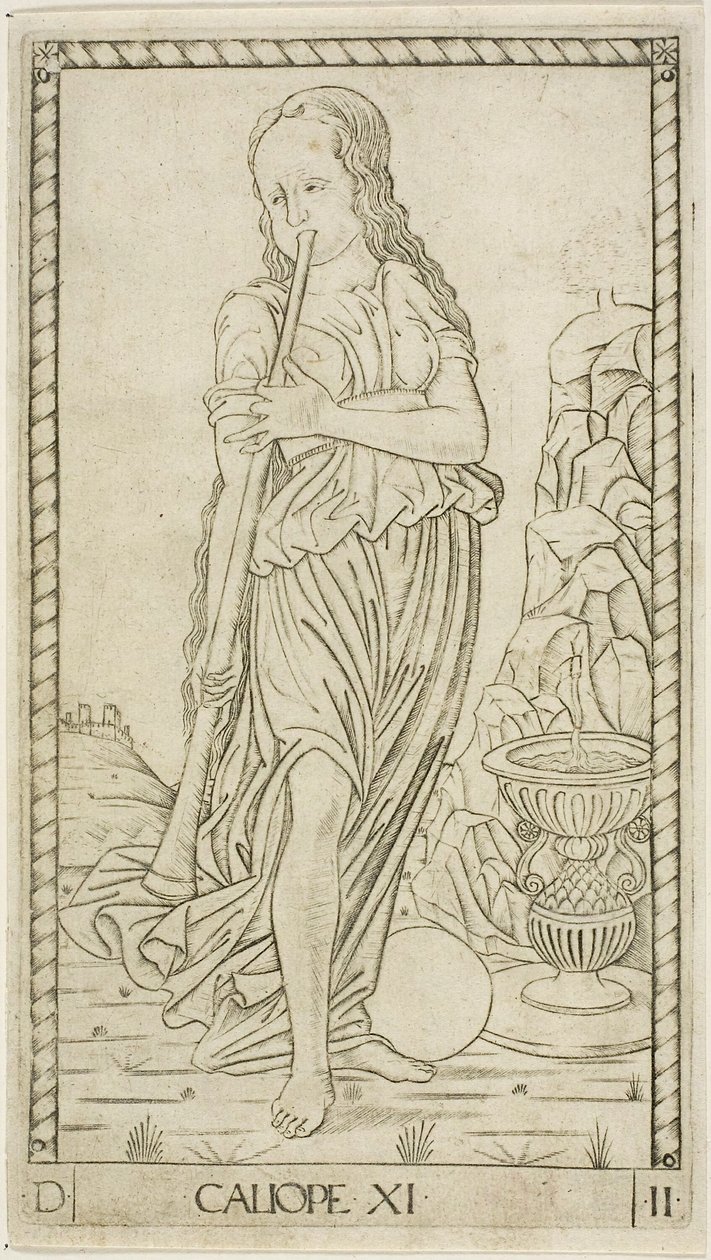 Kaliope, płyta jedenasta z Apollo i Muz autorstwa Master of the E Series Tarocchi