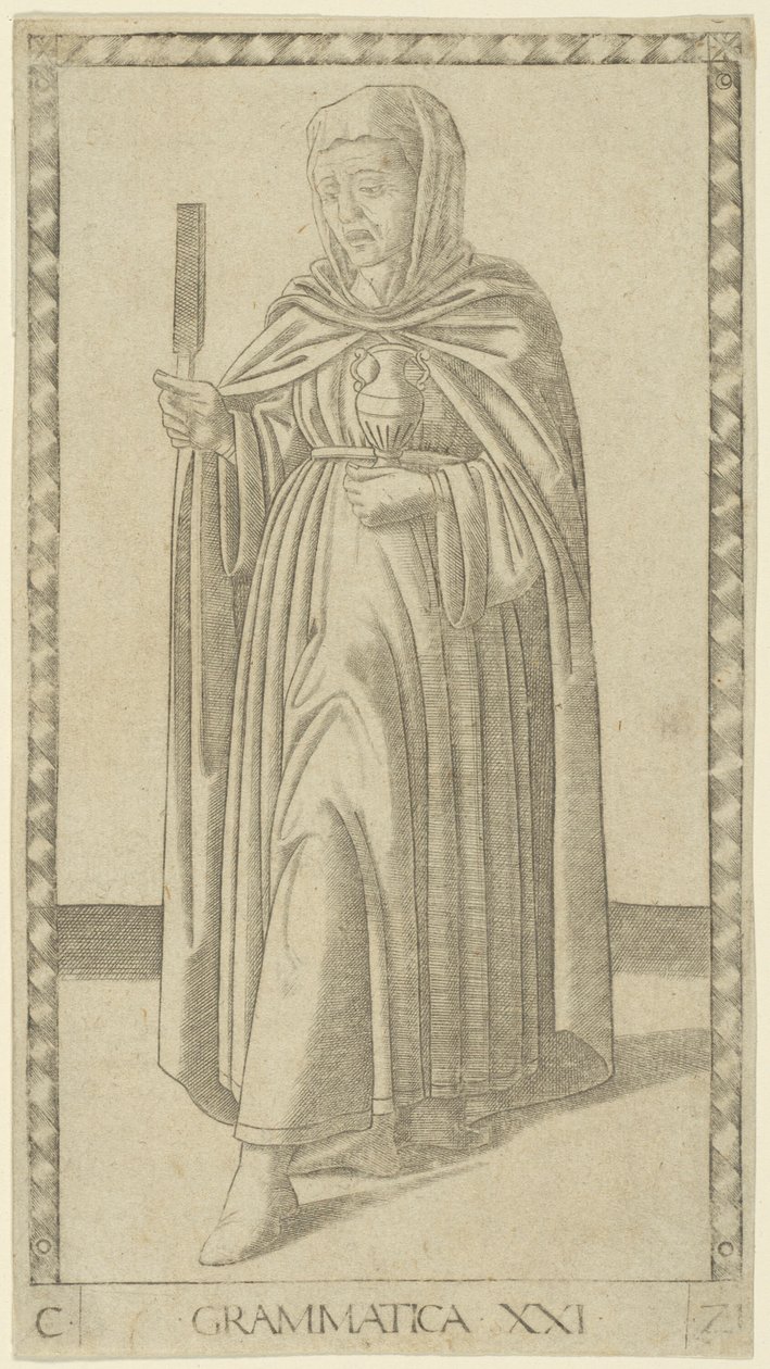 Gramatyka, tablica 21 z Arts and Sciences autorstwa Master of the E Series Tarocchi