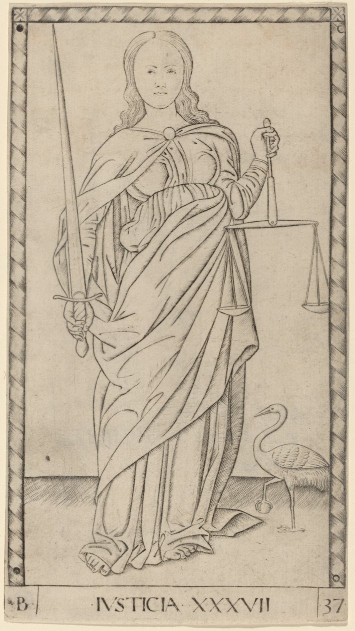 sprawiedliwość autorstwa Master of the E Series Tarocchi