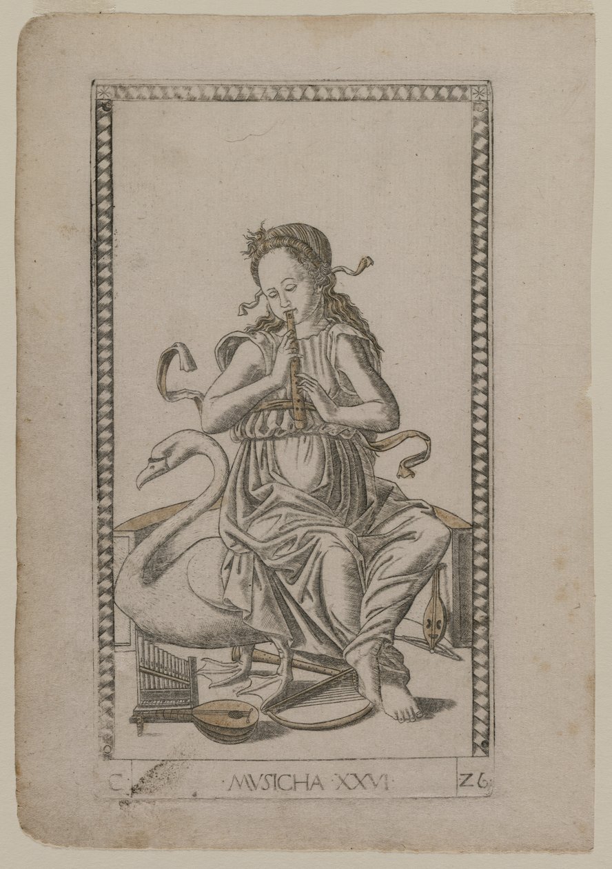 Muzyka z Tarocchi, seria C: Liberal Arts, #26, przed 1467. autorstwa Master of the E-Series Tarocchi