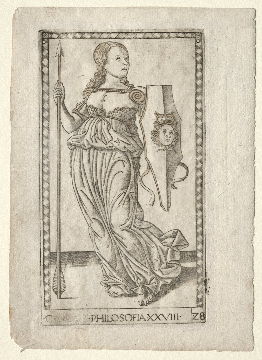 Filozofia z Tarocchi, seria C: Liberal Arts, #28, przed 1467. autorstwa Master of the E Series Tarocchi