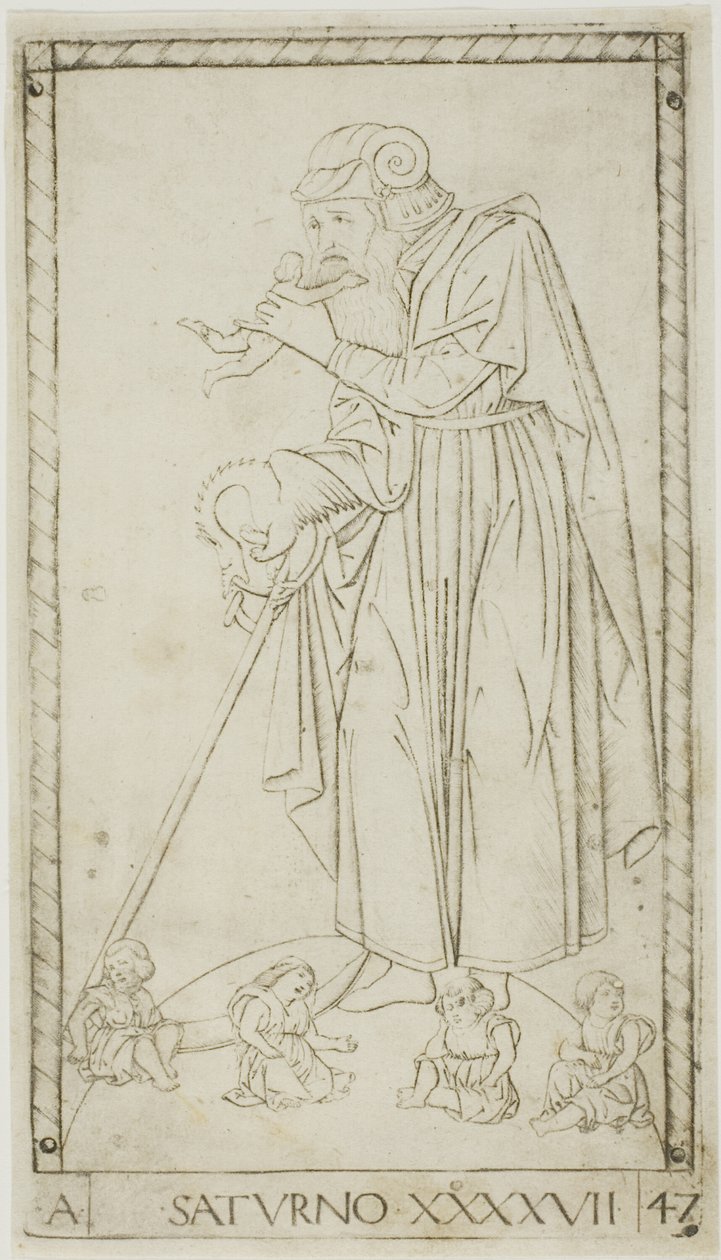 Saturn, płyta 47 z Planets and Spheres autorstwa Master of the E Series Tarocchi