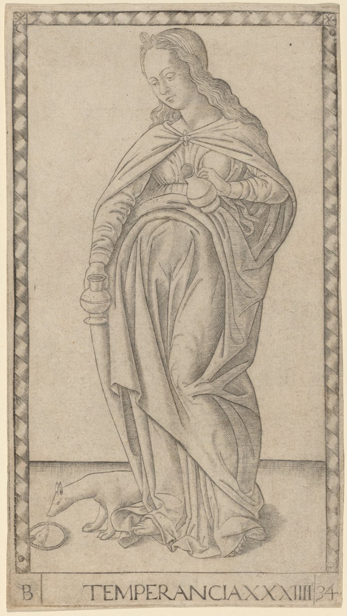 Temperancia (Wstrzemięźliwość) autorstwa Master of the E Series Tarocchi