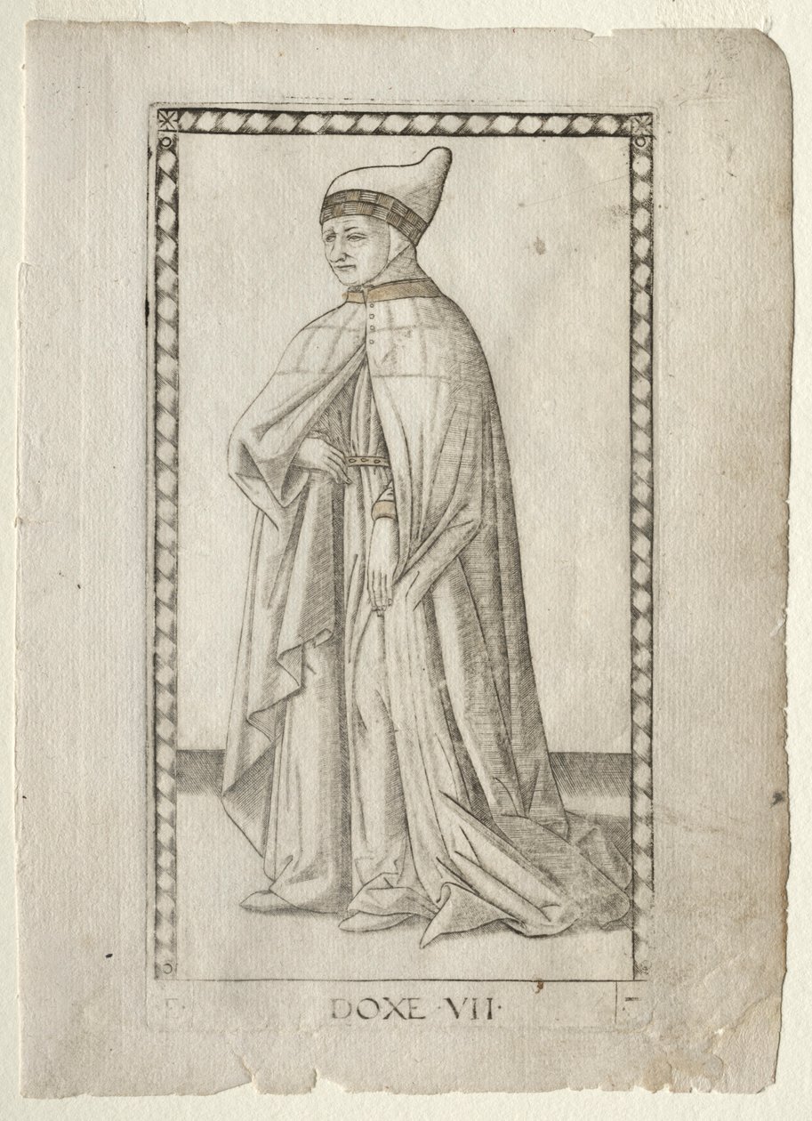 Doża z Tarocchi, seria E: Warunki człowieka, #7 , przed 1467. autorstwa Master of the E Series Tarocchi