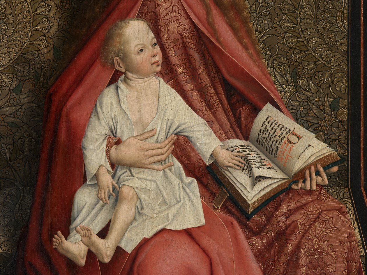 Fragment Madonny w koronie aniołów (olej na desce) autorstwa Master of the Embroidered Foliage