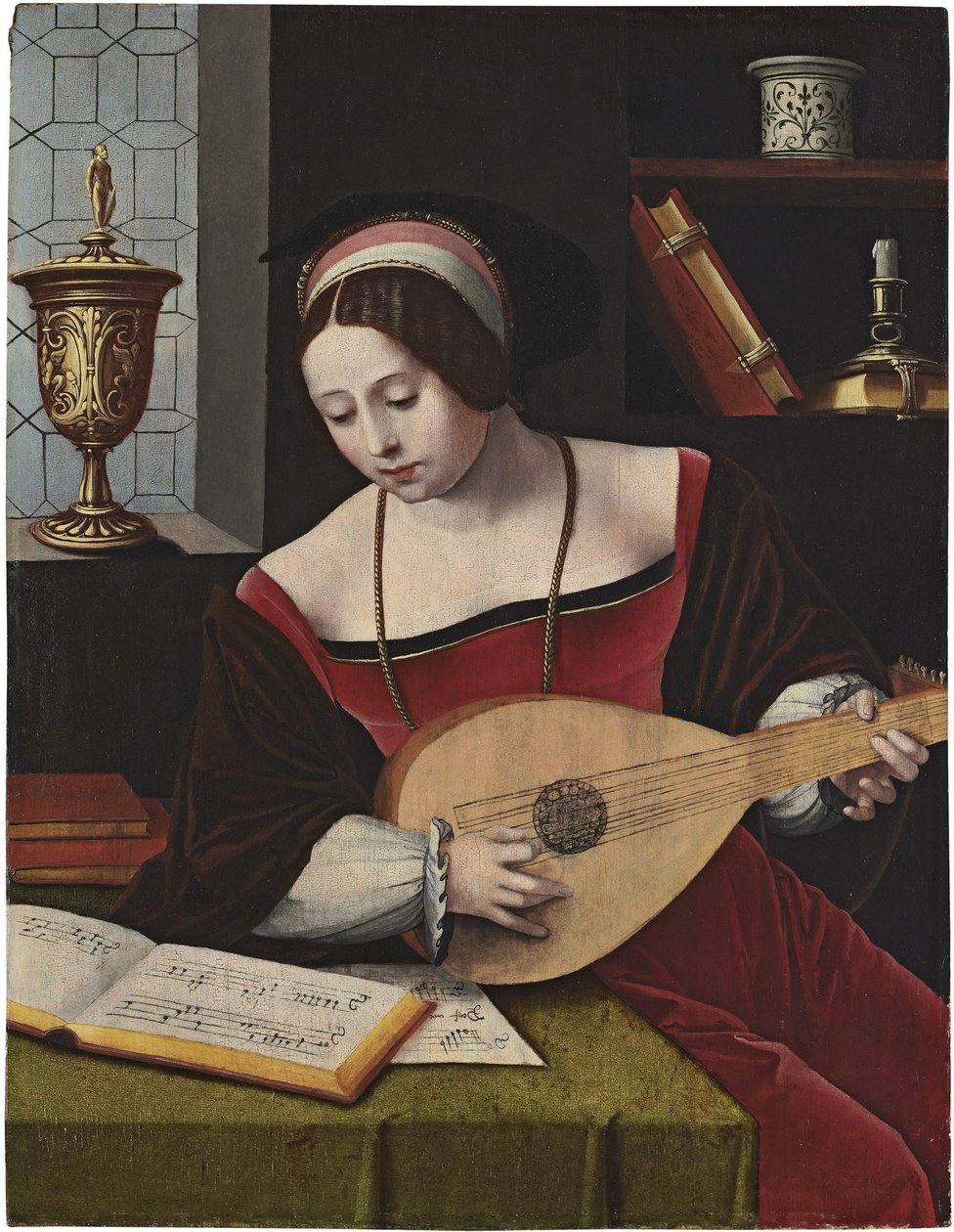 Niderlandzki: Maria Magdalena rozmyślająca o lutnistce autorstwa Master of the Female Half Lengths