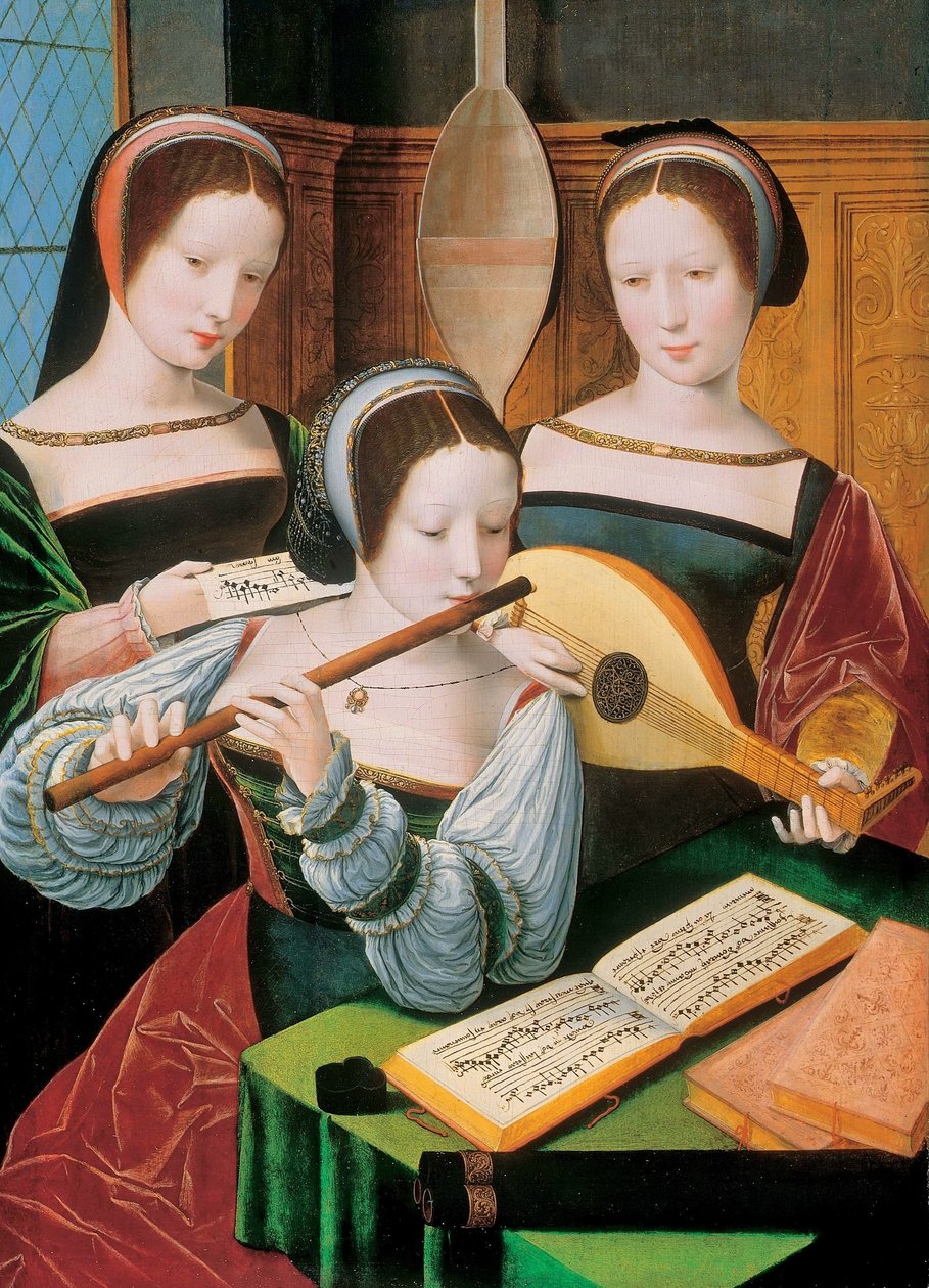 niderlandzki: Musicerend gezelschap Kobiety muzycy / Trzy panie grające muzykę autorstwa Master of the Female Half Lengths