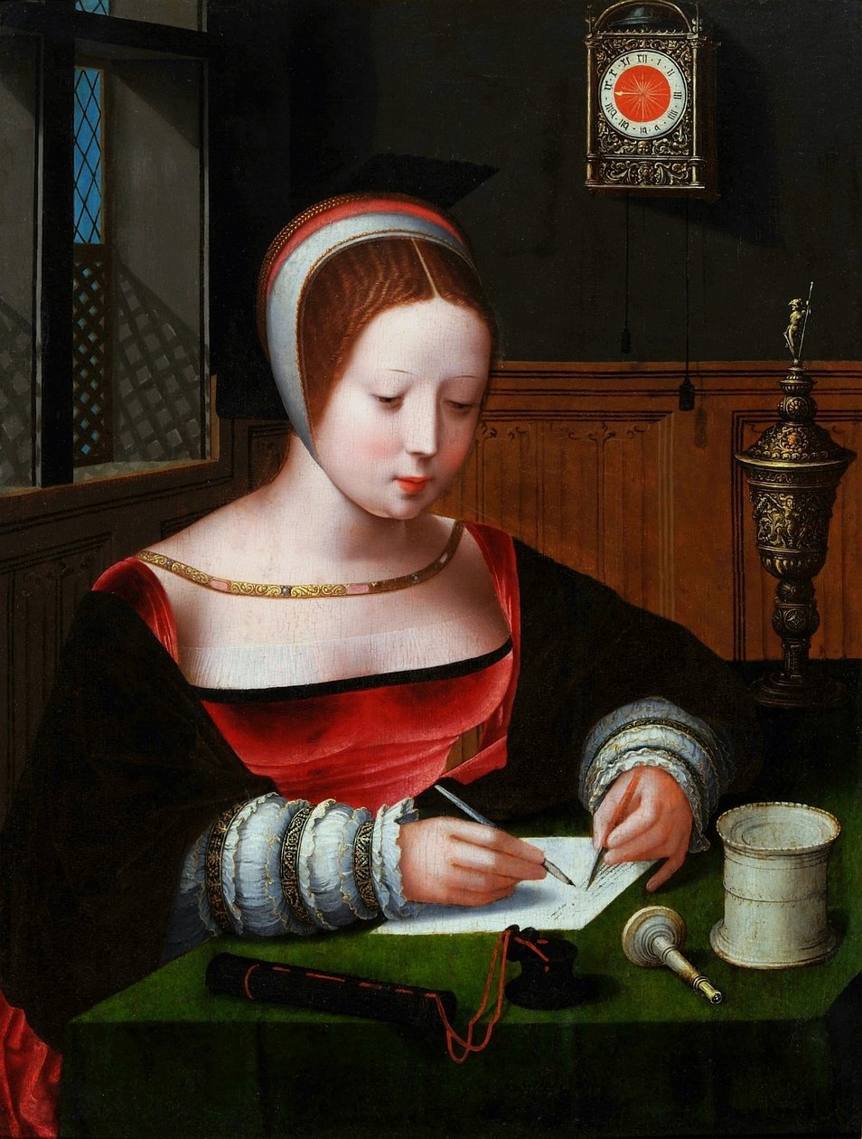 Maria Magdalena pisze. autorstwa Master of the Female Half Lengths