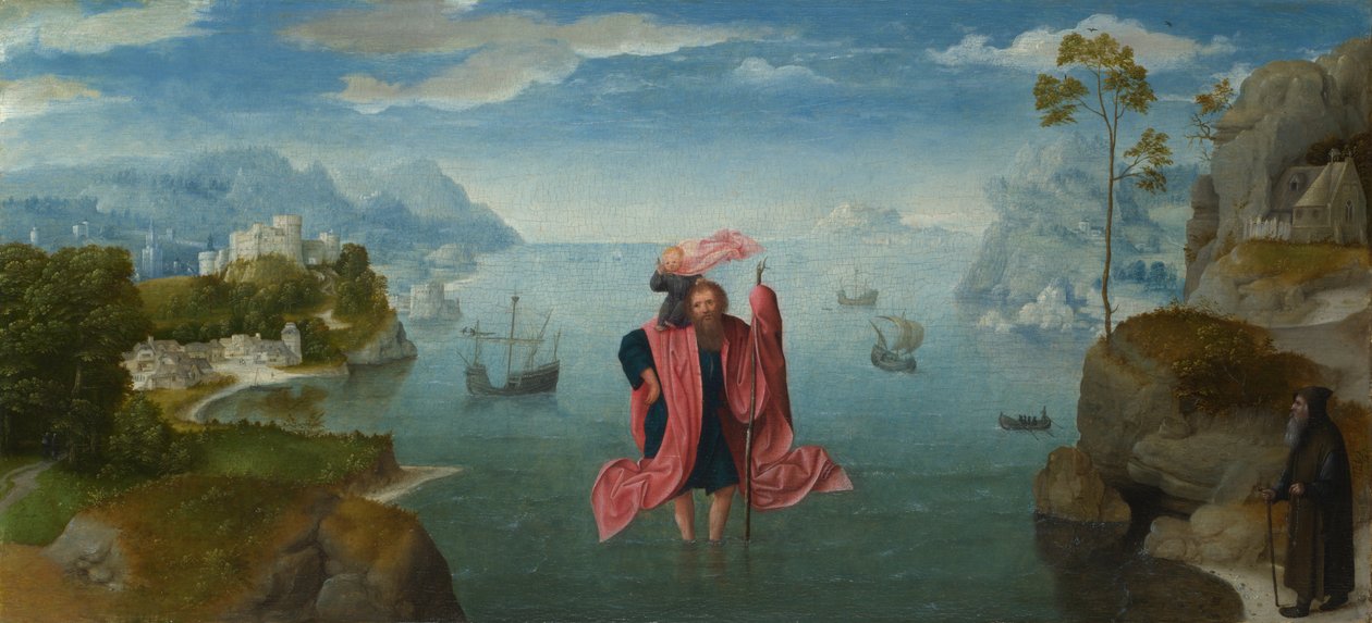 Święty Krzysztof niosący Dzieciątko Chrystus, połowa XVI wieku. autorstwa Master of the Female Half Lengths,