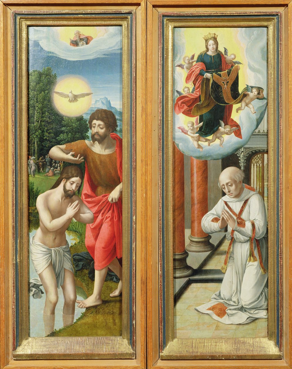 Chrzest Chrystusa i św. Ildefonso: para skrzydeł ołtarza autorstwa Master of the Female Half Lengths