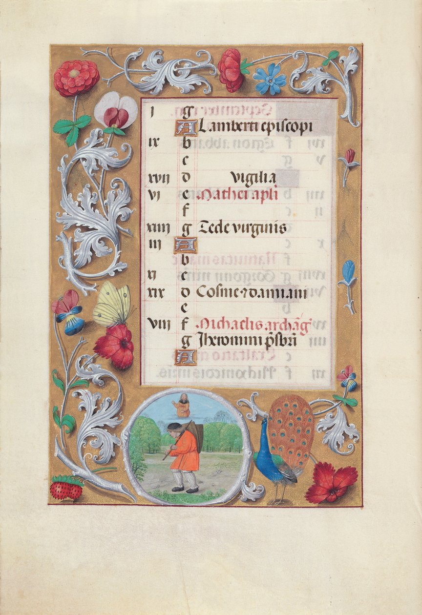 Godzinki królowej Izabeli Katolickiej, królowej Hiszpanii:  Fol. 10v, wrzesień autorstwa Master of the First Prayerbook of Maximillian