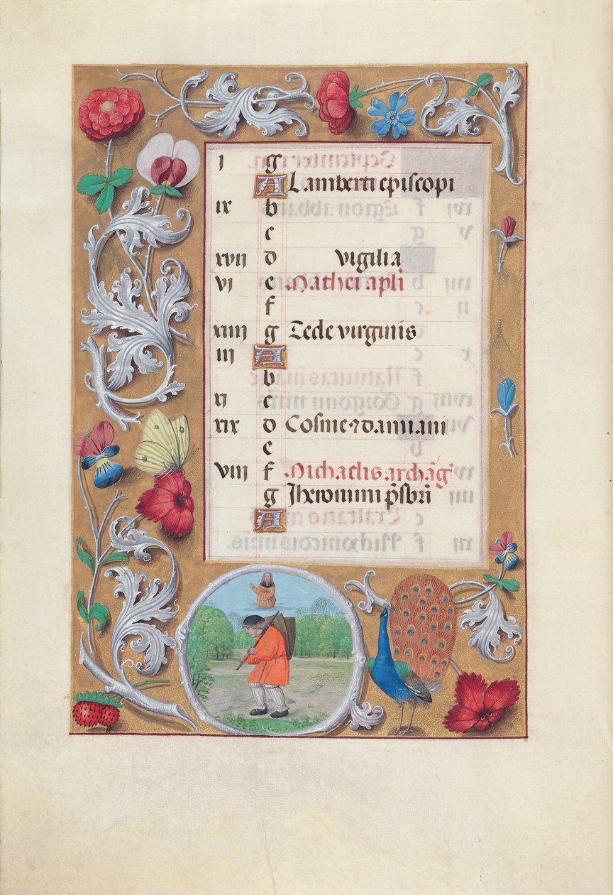 Godziny królowej Izabeli Katolickiej, królowej Hiszpanii: Fol. 10v, wrzesień, ok. godz. 1500. autorstwa Master of the First Prayerbook of Maximillian