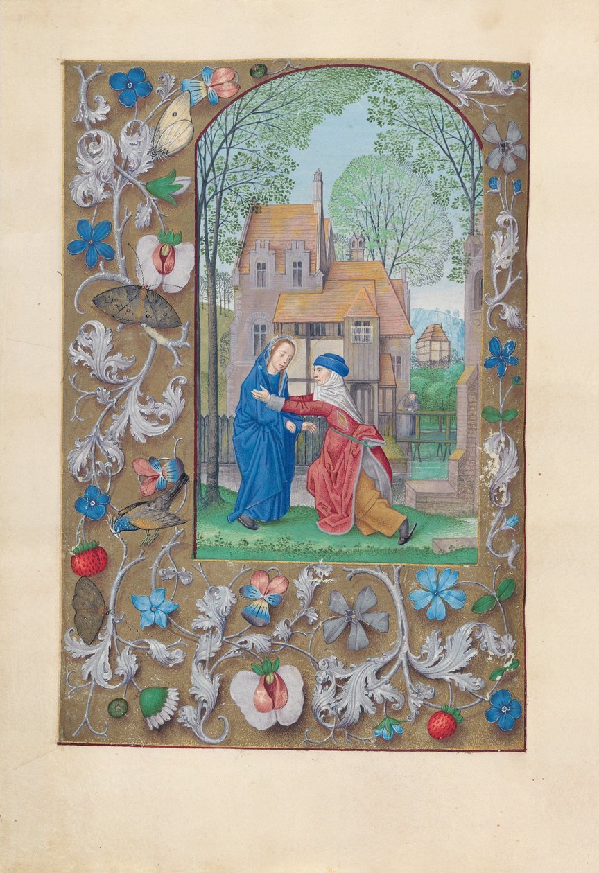 Godzinki królowej Izabeli Katolickiej, królowej Hiszpanii:  Fol. 115v, Nawiedzenie autorstwa Master of the First Prayerbook of Maximillian