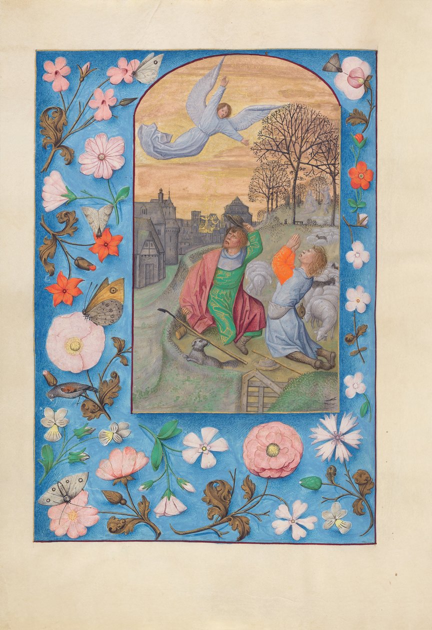 Godziny królowej Izabeli Katolickiej, królowej Hiszpanii: Fol. 131v, Zwiastowanie..., c. 1500. autorstwa Master of the First Prayerbook of Maximillian