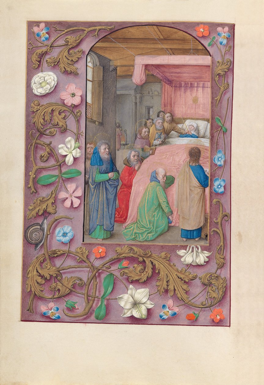 Godzinki królowej Izabeli Katolickiej, królowej Hiszpanii:  Fol. 154v, Śmierć Dziewicy autorstwa Master of the First Prayerbook of Maximillian