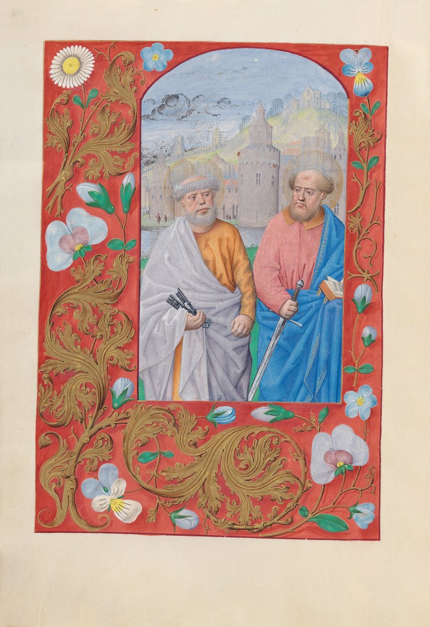 Godziny królowej Izabeli Katolickiej, królowej Hiszpanii: Fol. 173v, Święci Piotr i Paweł, c. 1500. autorstwa Master of the First Prayerbook of Maximillian