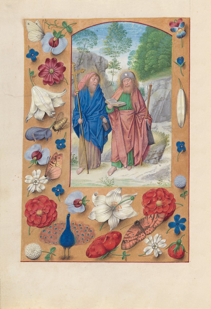 Godzinki królowej Izabeli Katolickiej, królowej Hiszpanii:  Fol. 175v, Święci Filip i Jakub autorstwa Master of the First Prayerbook of Maximillian