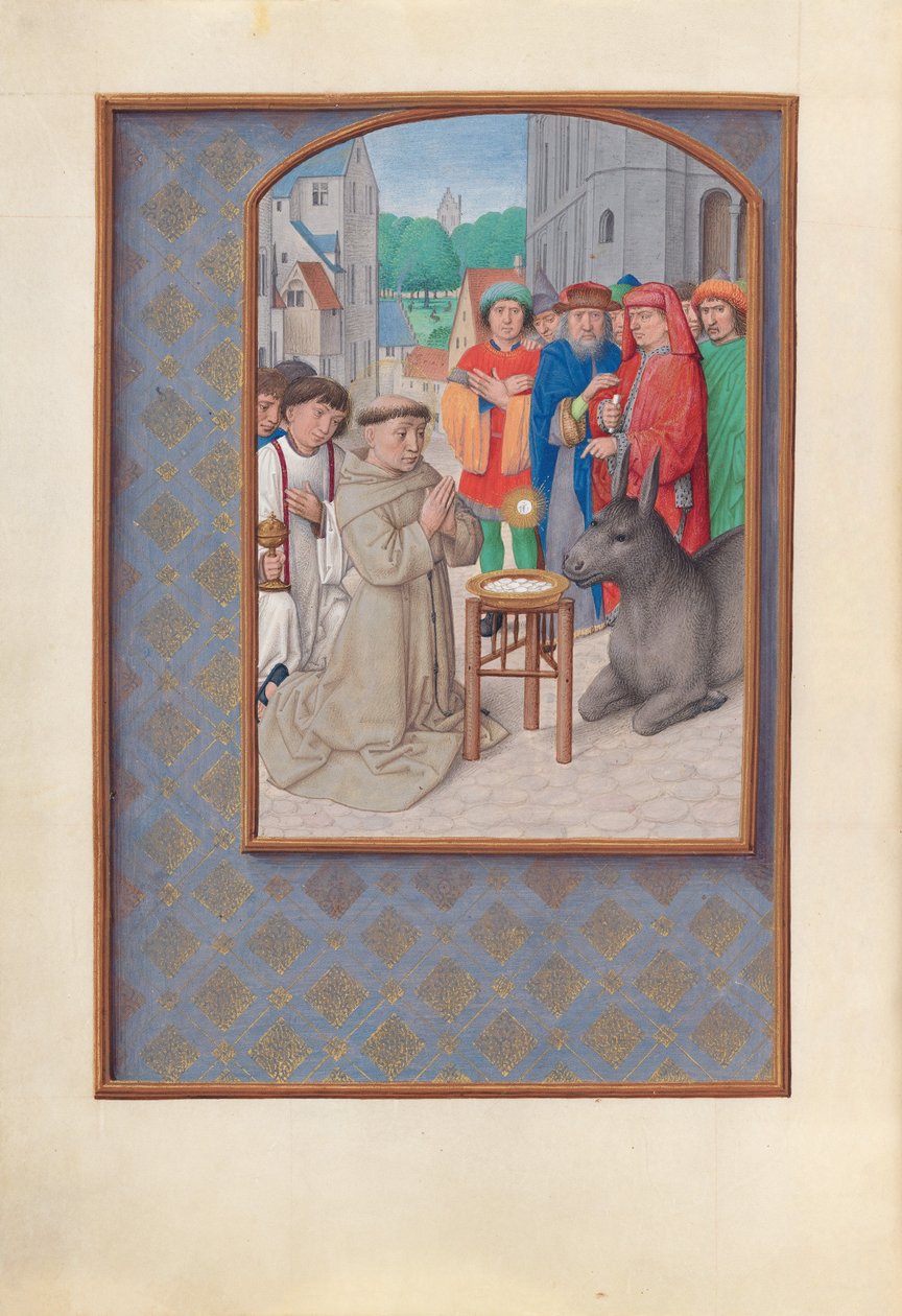 Godzinki królowej Izabeli Katolickiej, królowej Hiszpanii:  Fol. 187v, św. Antoni z Padwy autorstwa Master of the First Prayerbook of Maximillian