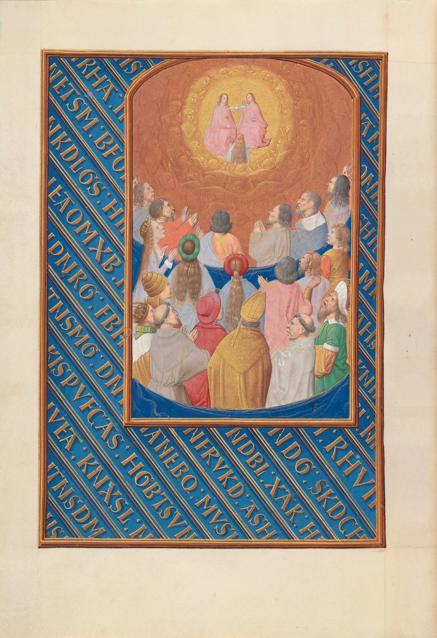 Godziny królowej Izabeli Katolickiej, królowej Hiszpanii: Fol. 37v, Dziedziniec Niebios, c. 1500. autorstwa Master of the First Prayerbook of Maximillian