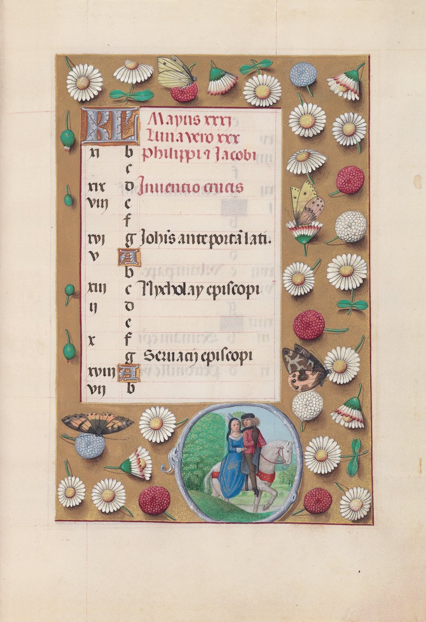Godziny królowej Izabeli Katolickiej, królowej Hiszpanii: Fol. 6r, maj, ok. godz. 1500. autorstwa Master of the First Prayerbook of Maximillian