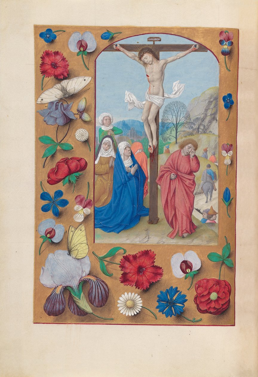 Godziny królowej Izabeli Katolickiej, królowej Hiszpanii: Fol. 72v, Ukrzyżowanie, c. 1500. autorstwa Master of the First Prayerbook of Maximillian