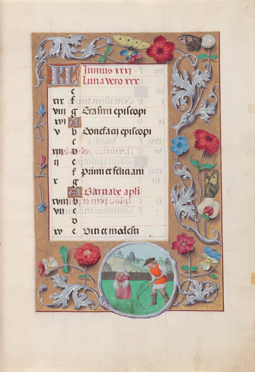 Godzinki królowej Izabeli Katolickiej, królowej Hiszpanii:  Fol. 7r, czerwiec autorstwa Master of the First Prayerbook of Maximillian