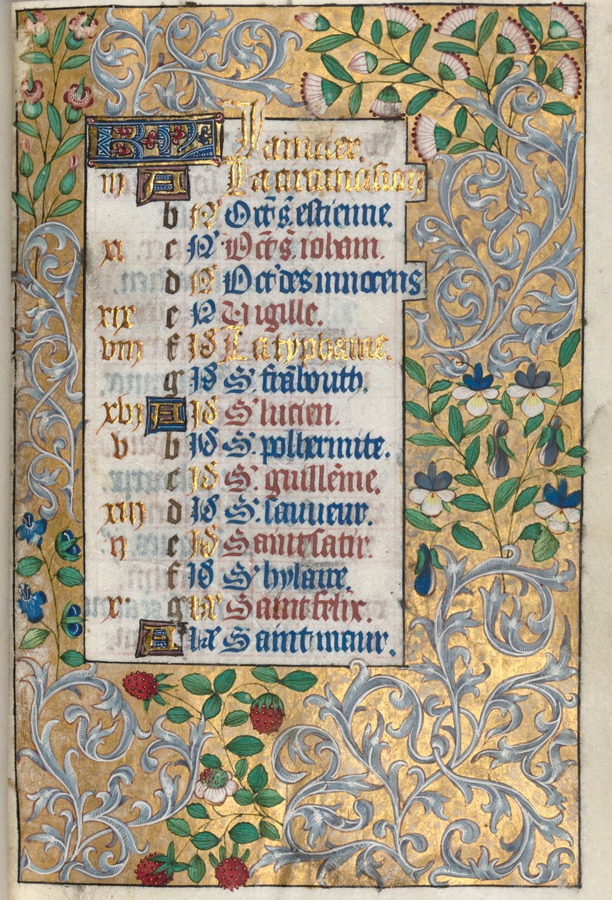 Księga godzin Korzystanie z Rouen: fol. 1r, Opracowana granica foliowana, c. 1470. autorstwa Master of the Geneva Latini