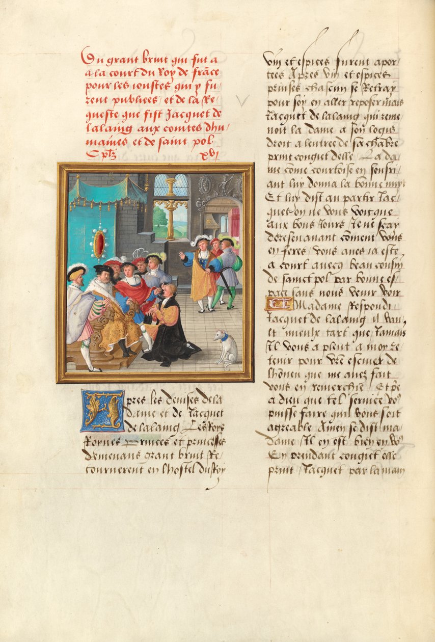 Jacques de Lalaing klęczący przed hrabiami Maine i Saint Pol autorstwa Master of the Getty Lalaing