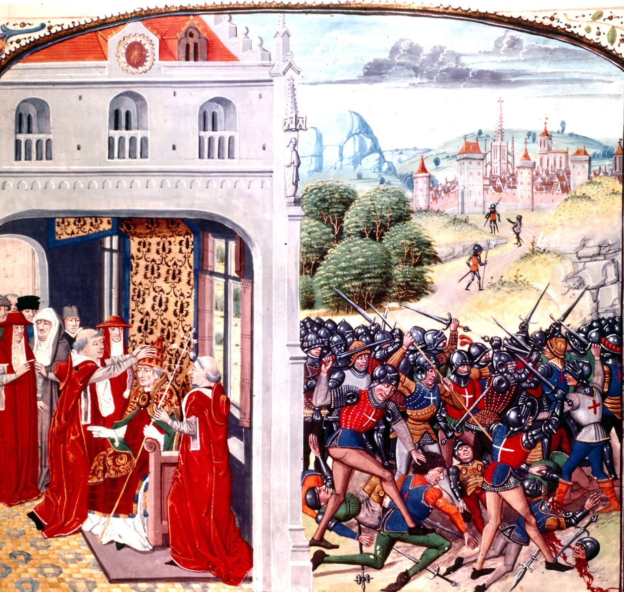 Konsekracja papieża Grzegorza IX w Awinionie Francja (pontyfikat w latach 1227-1241) przez Jeana Froissarta (welum) autorstwa Master of the Harley Froissart