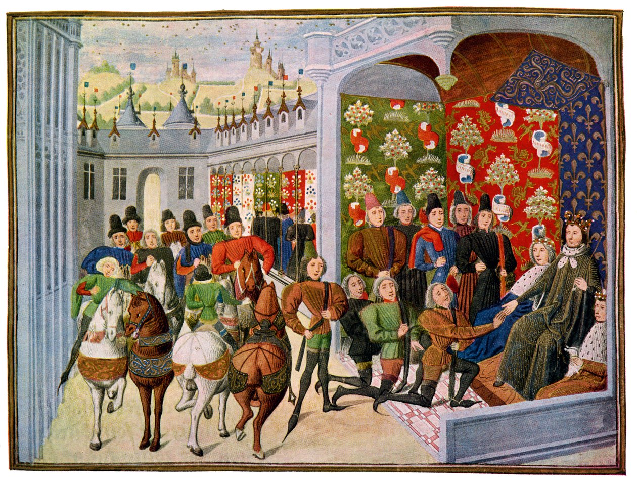 Król Francji Henryk VI przyjmuje posłów angielskich, XV wiek. autorstwa Master of the Harley Froissart