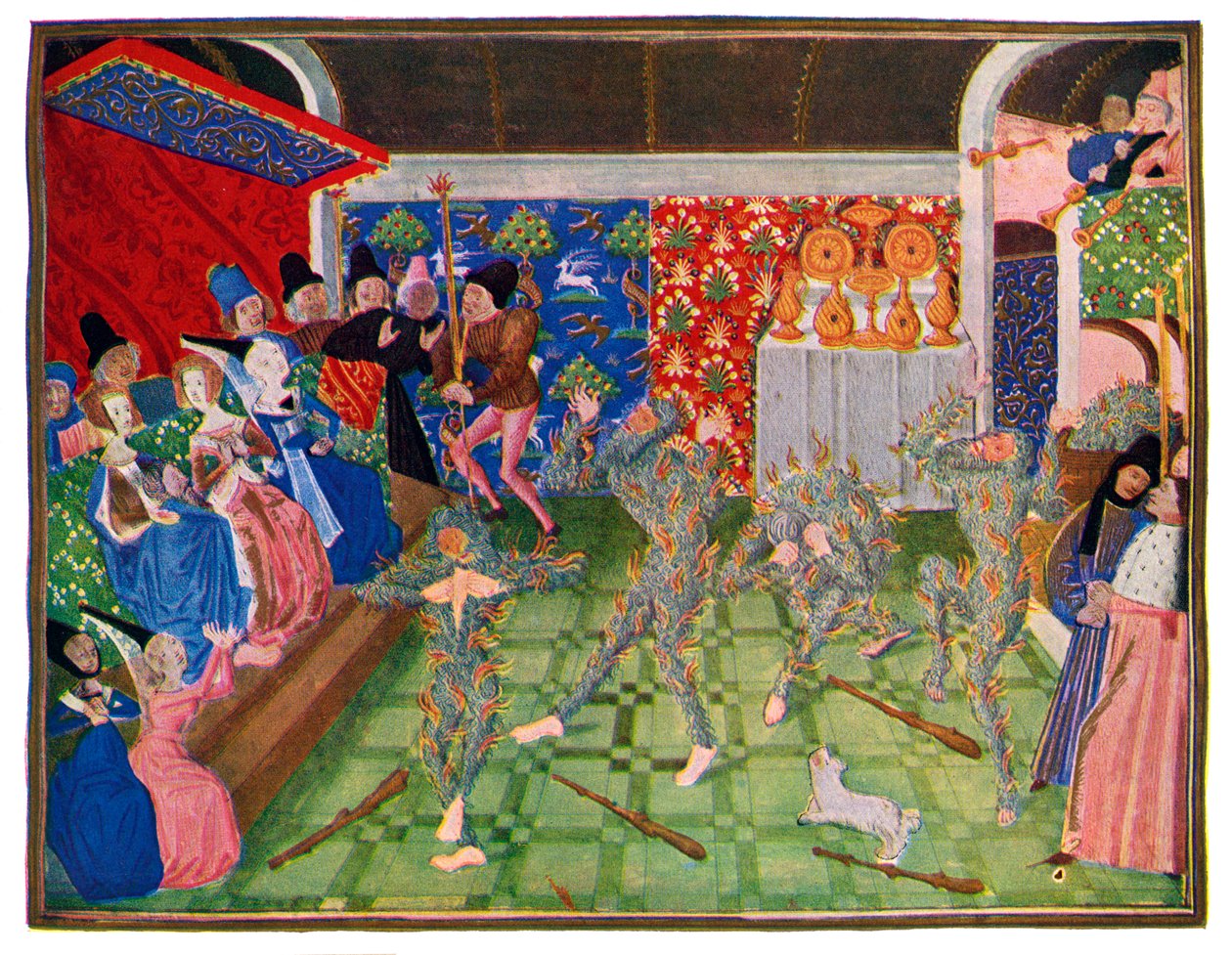 Maskarada na dworze francuskim, 1393, 1470-1475. autorstwa Master of the Harley Froissart