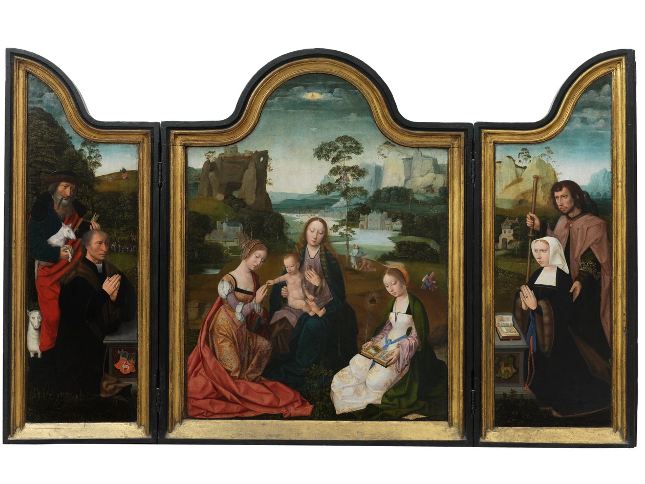 Dziewica z Dzieciątkiem ze św. Katarzyną i św. Barbarą, ok. 1520-25 (olej na desce) autorstwa Master of the Holy Blood
