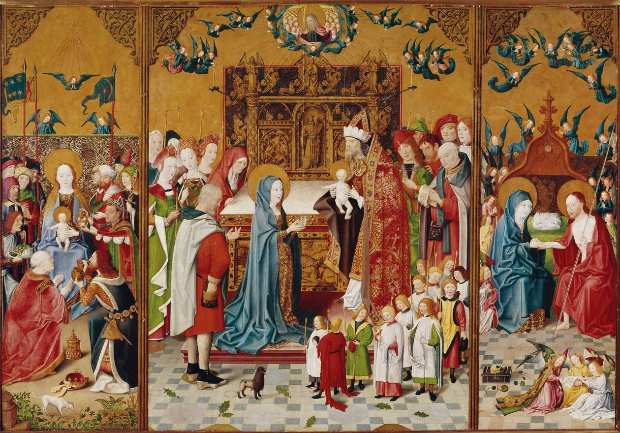 Ołtarz z Siedmioma Radościami Maryi (Olej na drewnie) autorstwa Master of the Holy Kinship