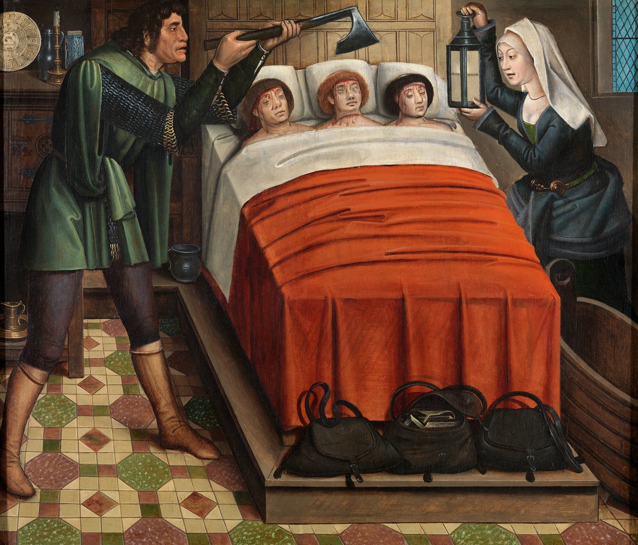 Zły Rzeźnik, z Ołtarza św. Mikołaja, ok. 1486-93 (olej na desce) autorstwa Master of The Legend of St. Lucy