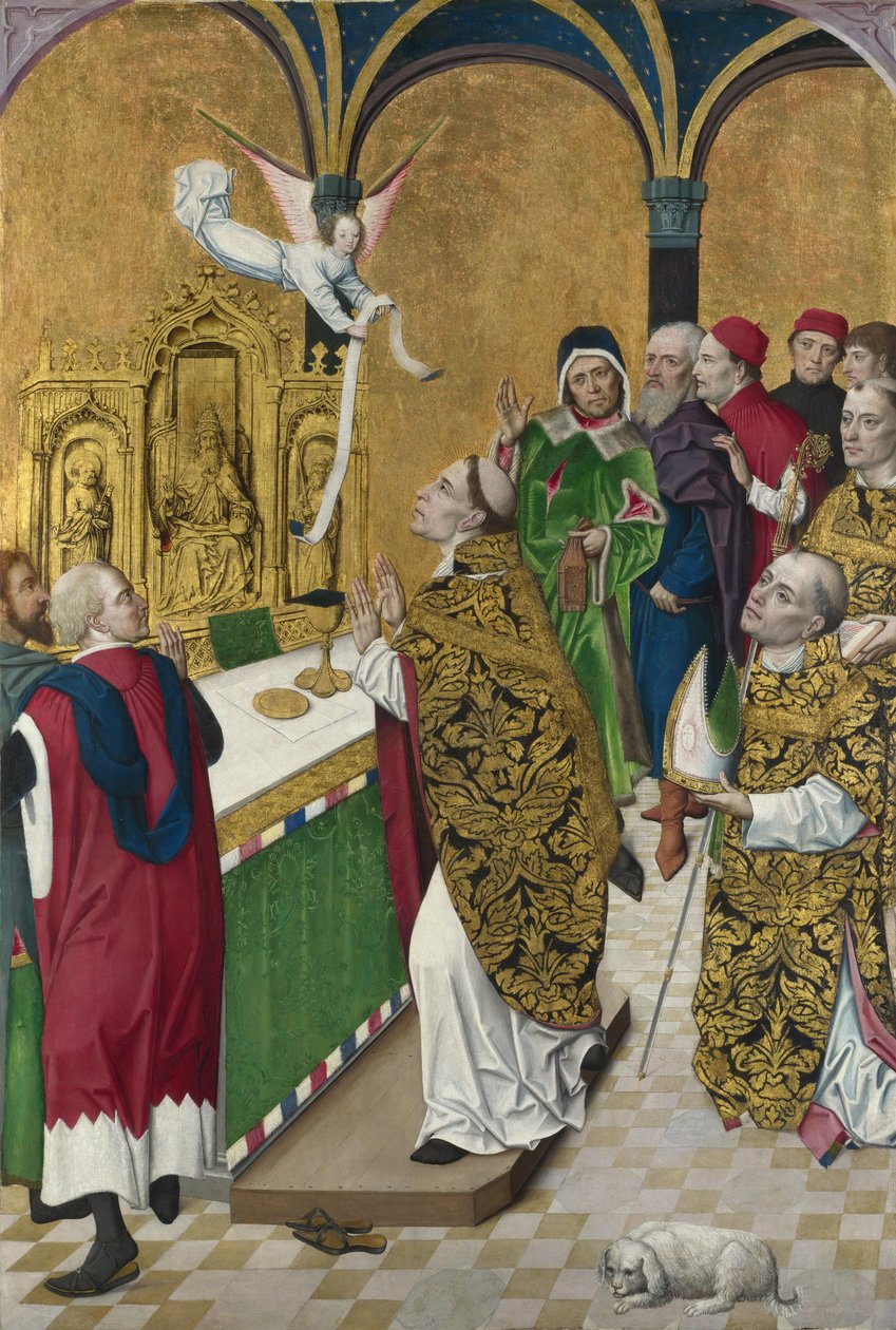 Msza św. Huberta. Migawka z Ołtarza Werden, ok. 1485 autorstwa Master of the Life of the Virgin