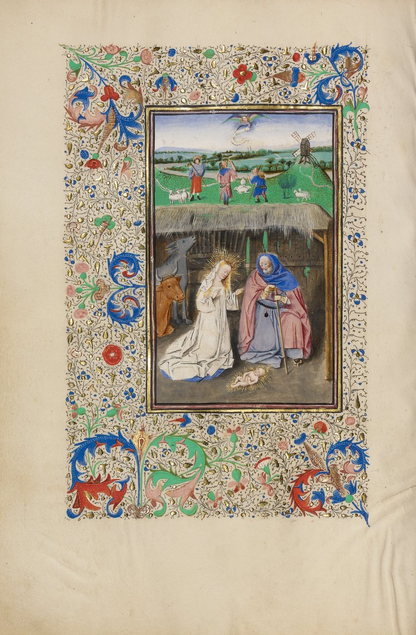 Narodzenie Pańskie i Zwiastowanie pasterzom autorstwa Master of the Llangattock Hours