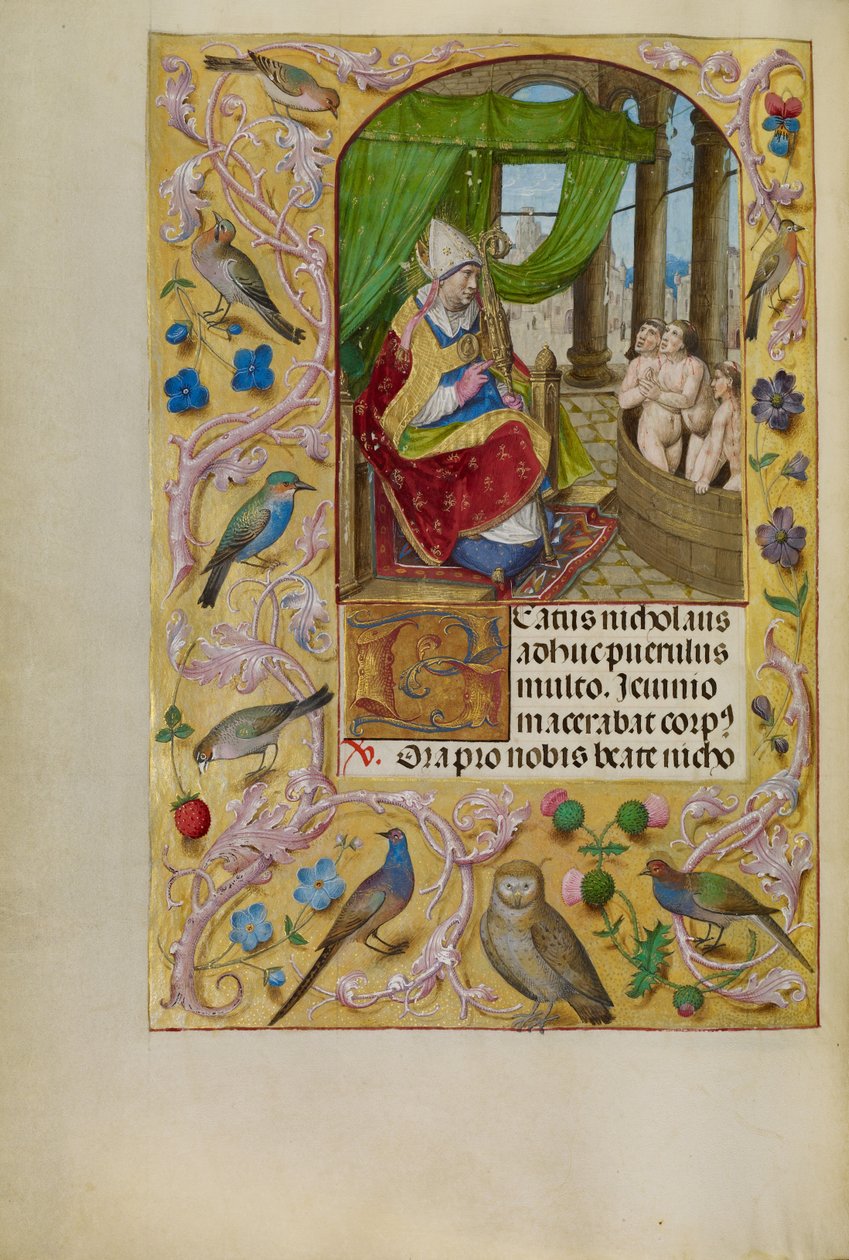 Święty Mikołaj ratujący trzech młodzieńców z wanny autorstwa Master of the Lübeck Bible