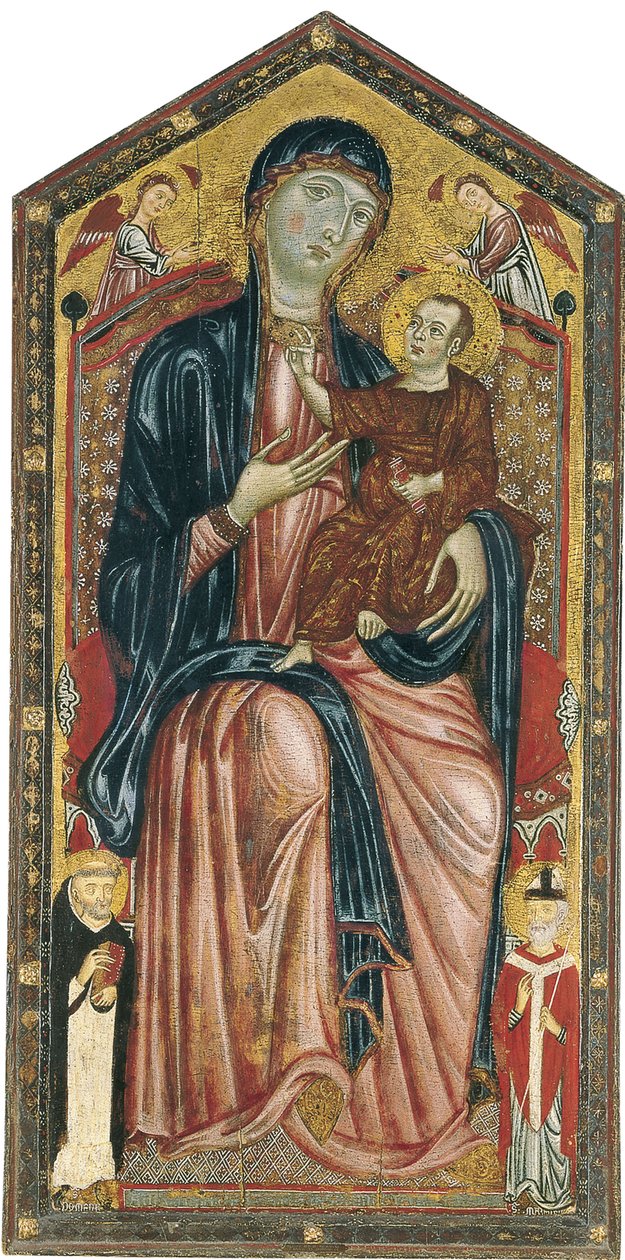 Dziewica z Dzieciątkiem na tronie ze świętymi Dominikiem, Marcinem i dwoma Aniołami autorstwa Master of the Magdalen